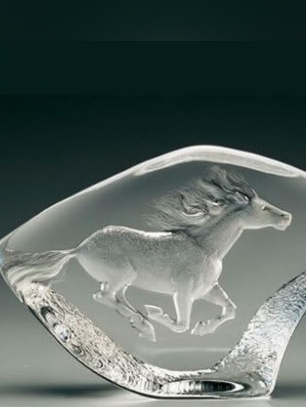 Mats Jonasson Swedish Art Glass Crystal Running Horse Sculpture - Signed